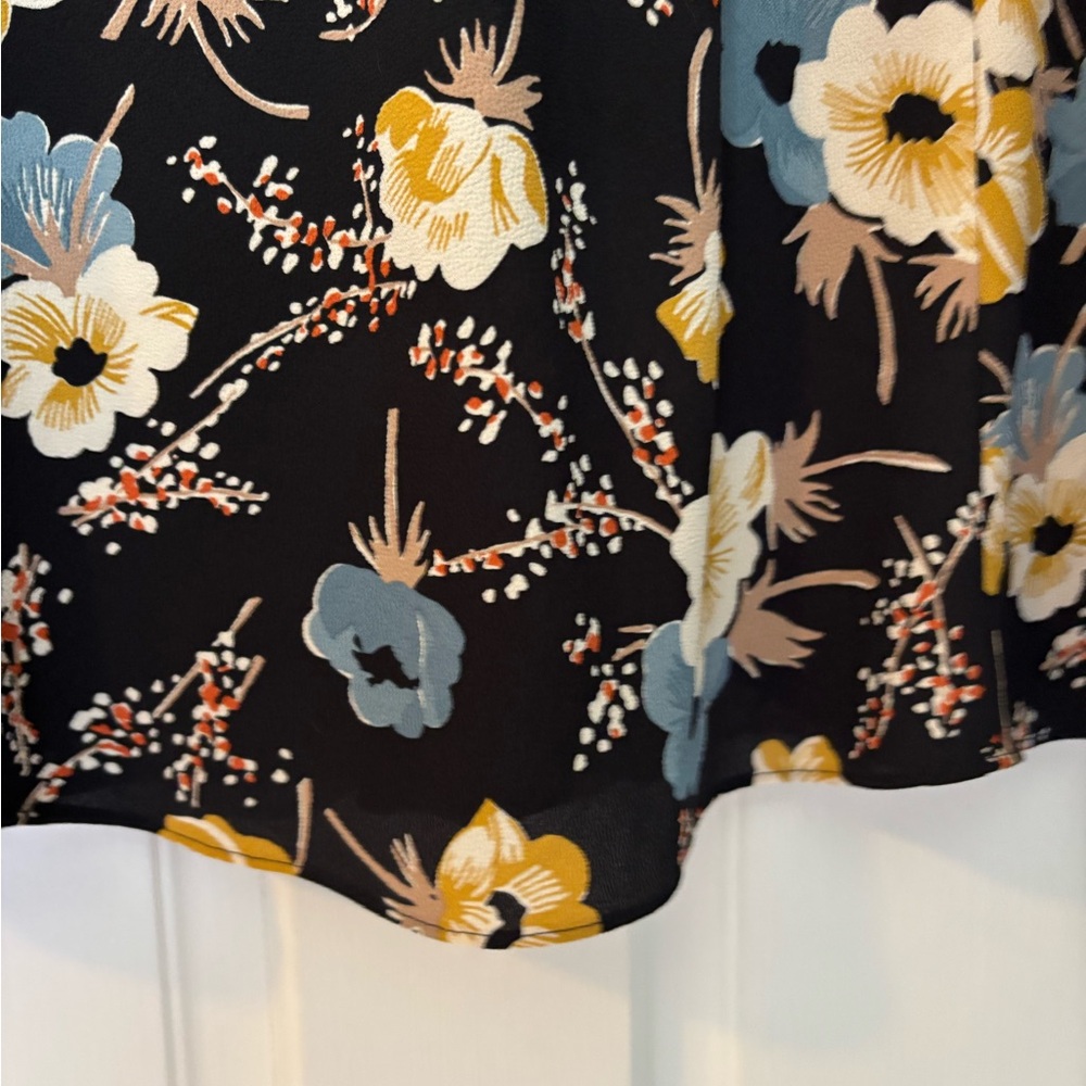 Ralph Lauren Summer Midi Dress Yellow & Blue Floral Print w Belt and Ruffle - Picture 8 of 12